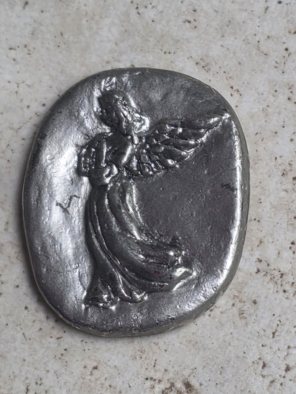 Pewter? Prosperity Token Charm With Angel On Front.